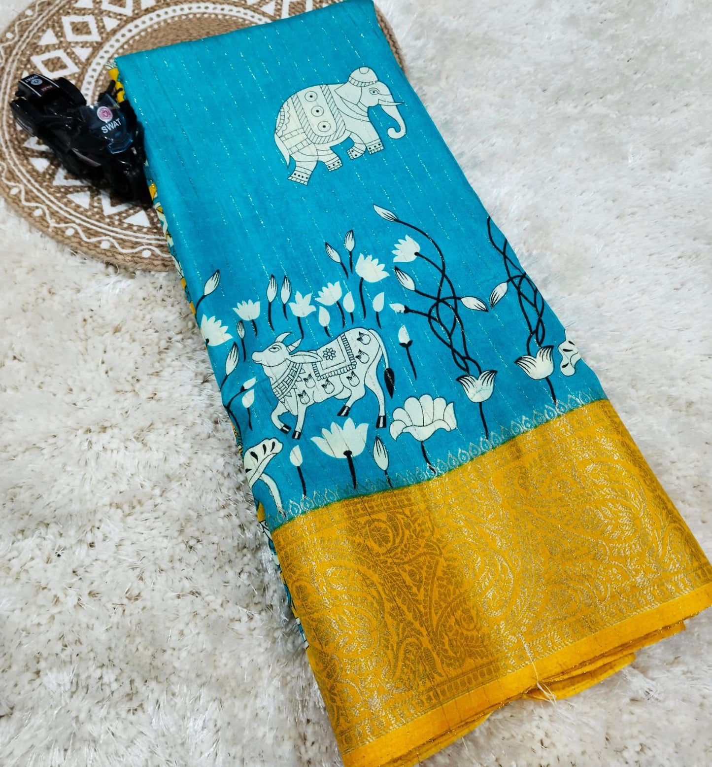 Pure Dola Gomatha Jari Checks Digital Sarees