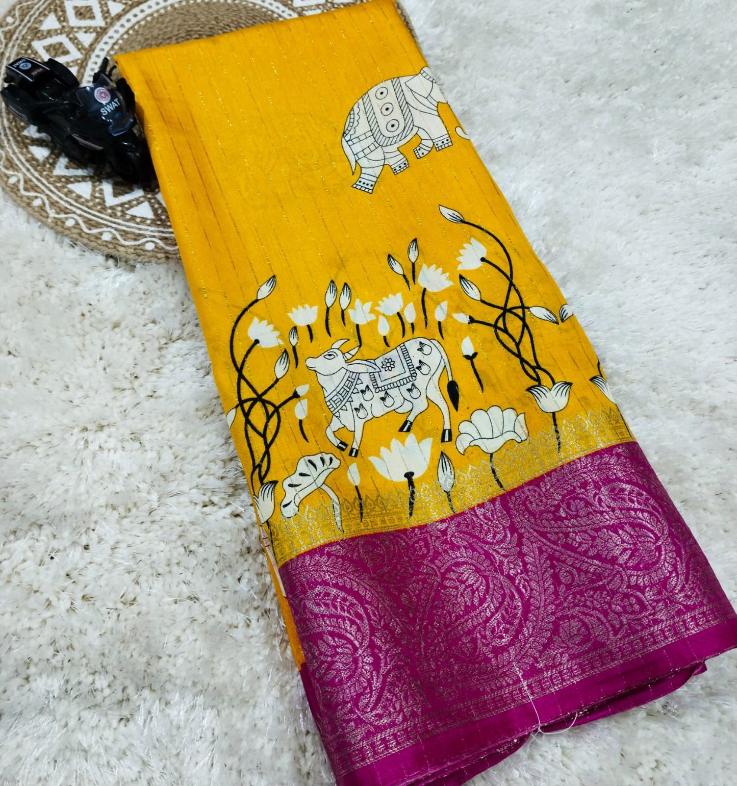 Pure Dola Gomatha Jari Checks Digital Sarees