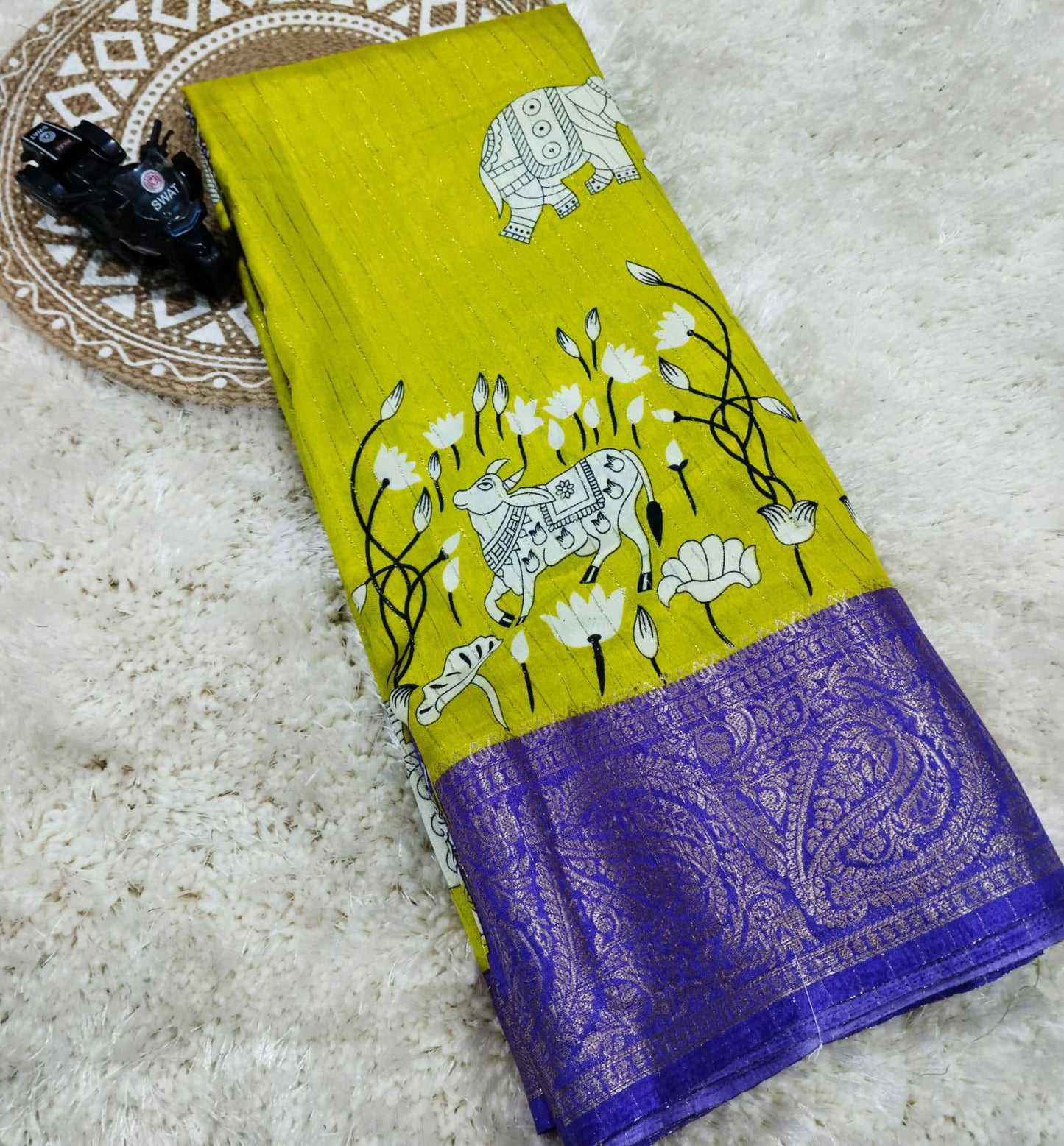 Pure Dola Gomatha Jari Checks Digital Sarees