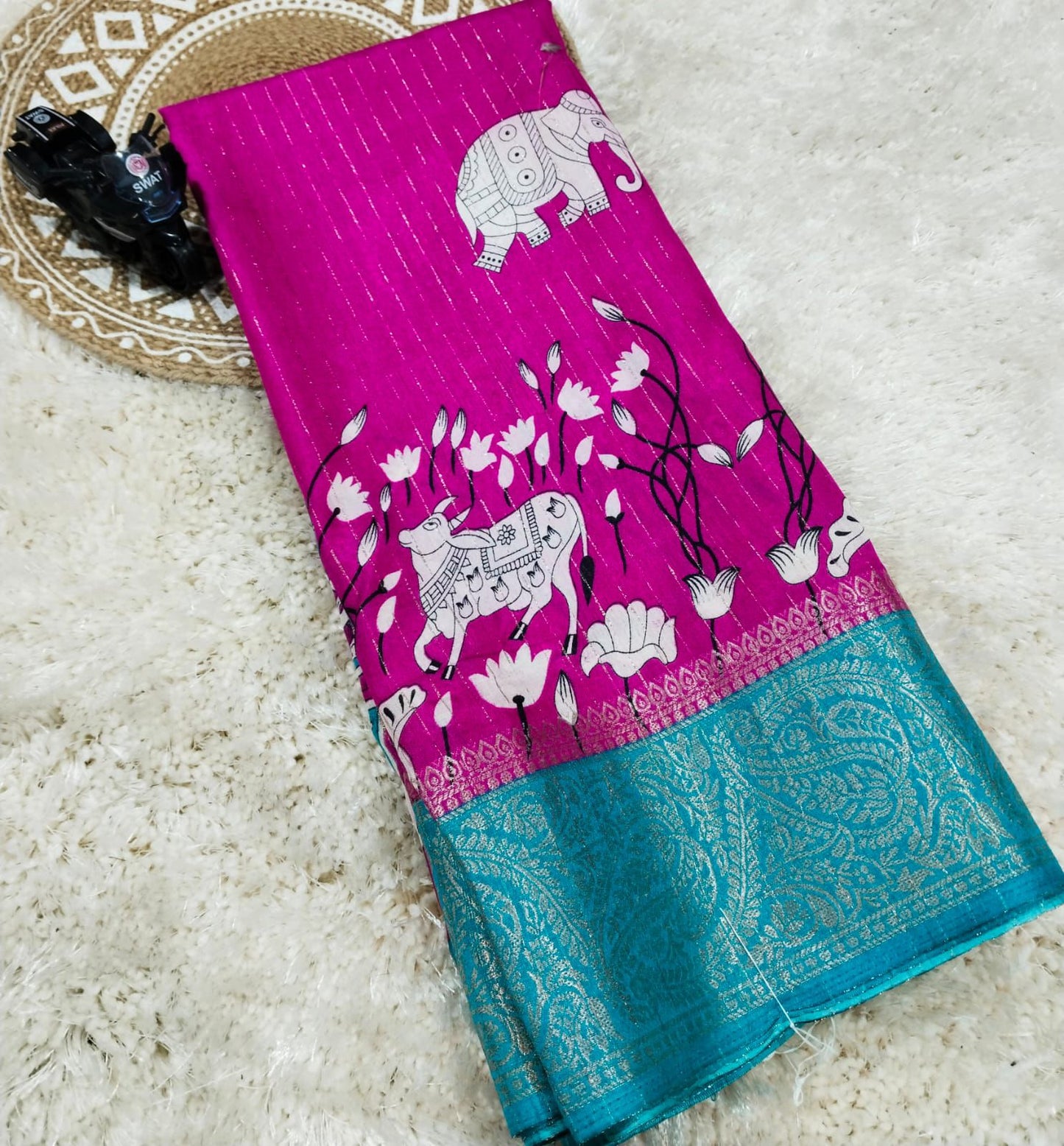 Pure Dola Gomatha Jari Checks Digital Sarees