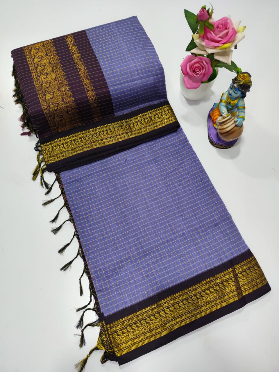 Checked Kalyani cotton saree/Lata Gadwal Paithani