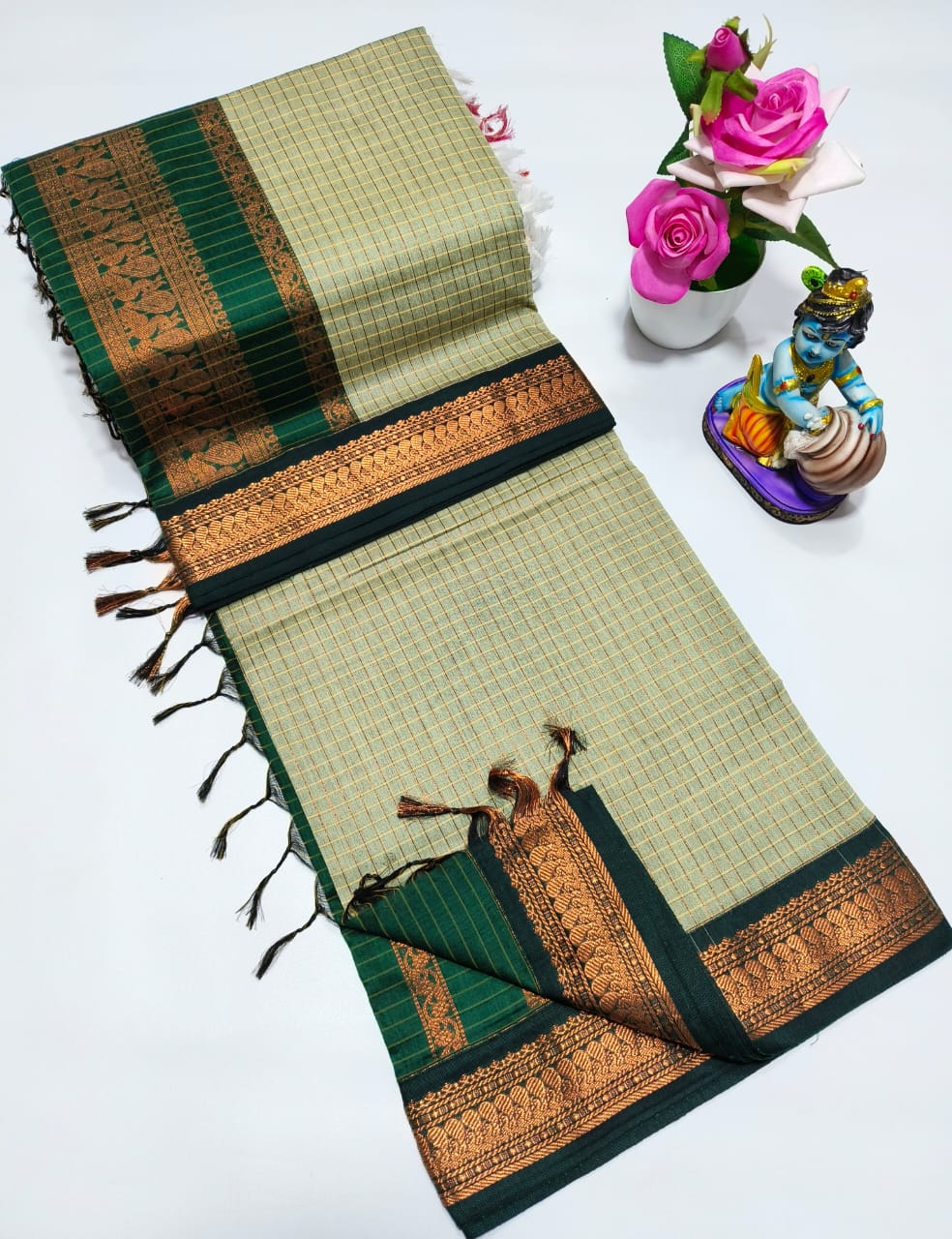 Checked Kalyani cotton saree/Lata Gadwal Paithani