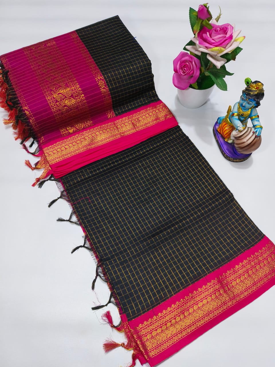 Checked Kalyani cotton saree/Lata Gadwal Paithani