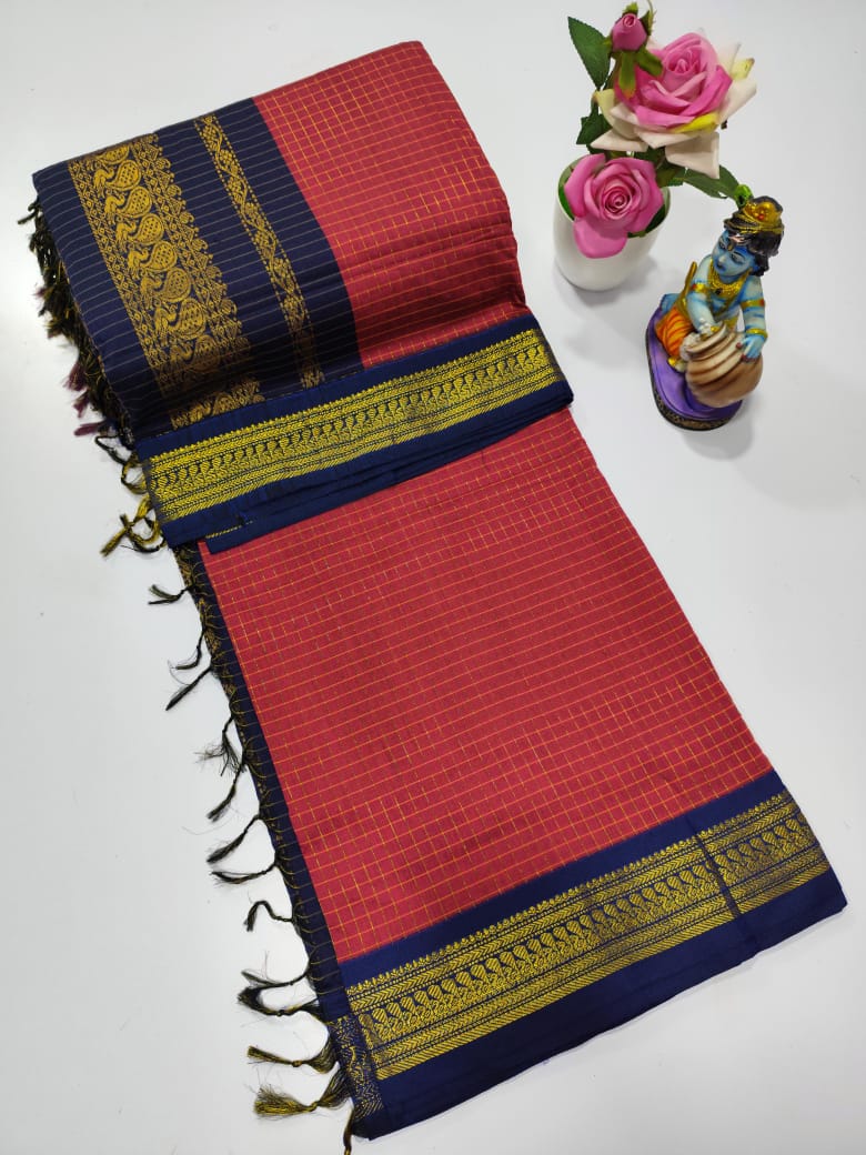 Checked Kalyani cotton saree/Lata Gadwal Paithani