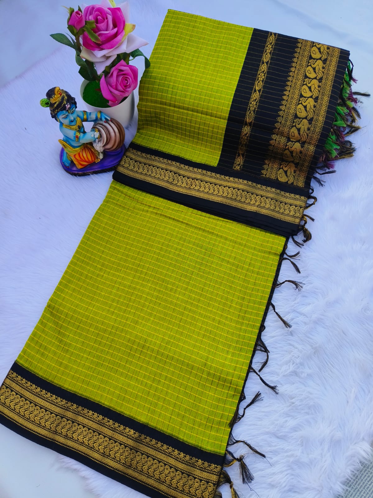 Checked Kalyani cotton saree/Lata Gadwal Paithani