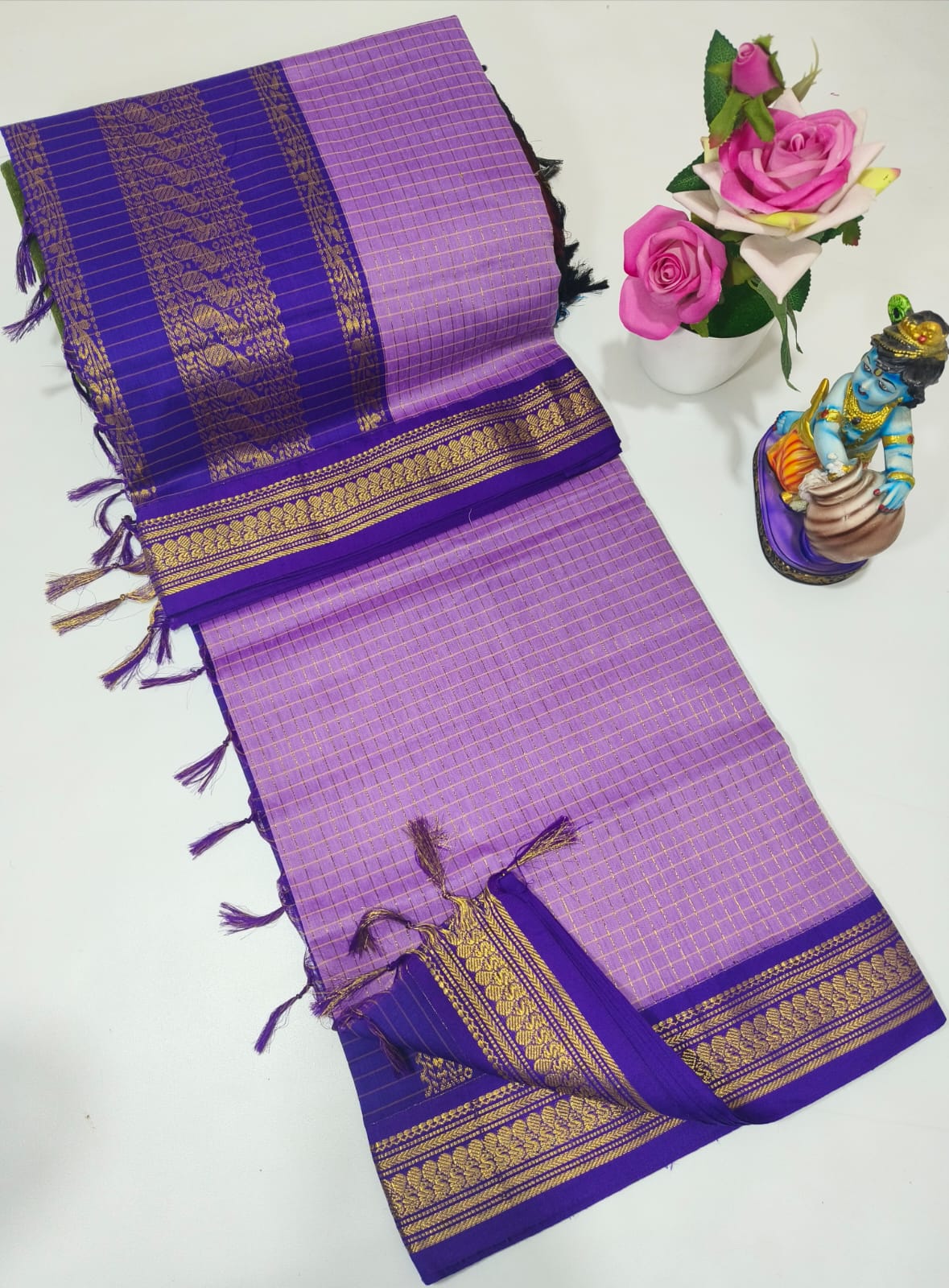 Checked Kalyani cotton saree/Lata Gadwal Paithani