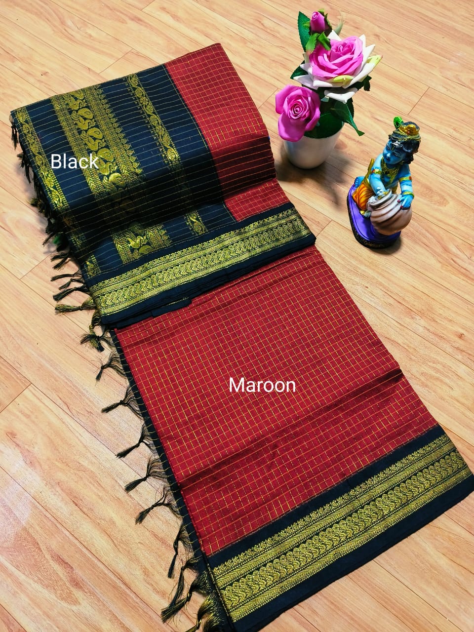 Checked Kalyani cotton saree/Lata Gadwal Paithani