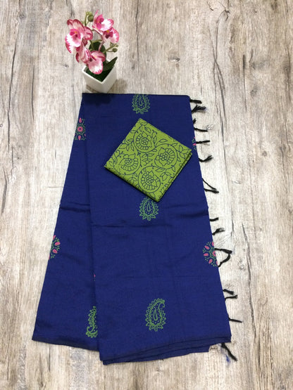 South Indian Cotton Mix Hand Block PPrint Saree