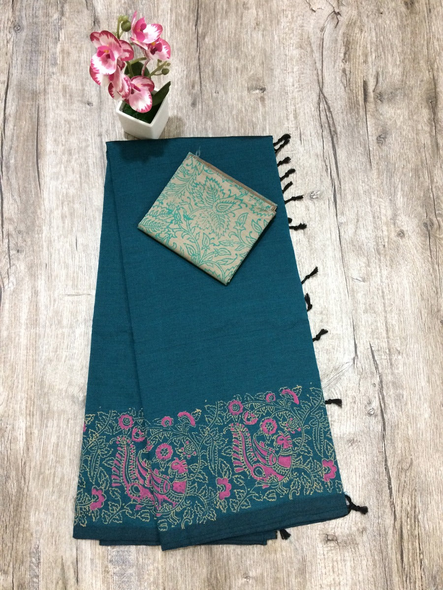 South Indian Cotton Mix Hand Block PPrint Saree