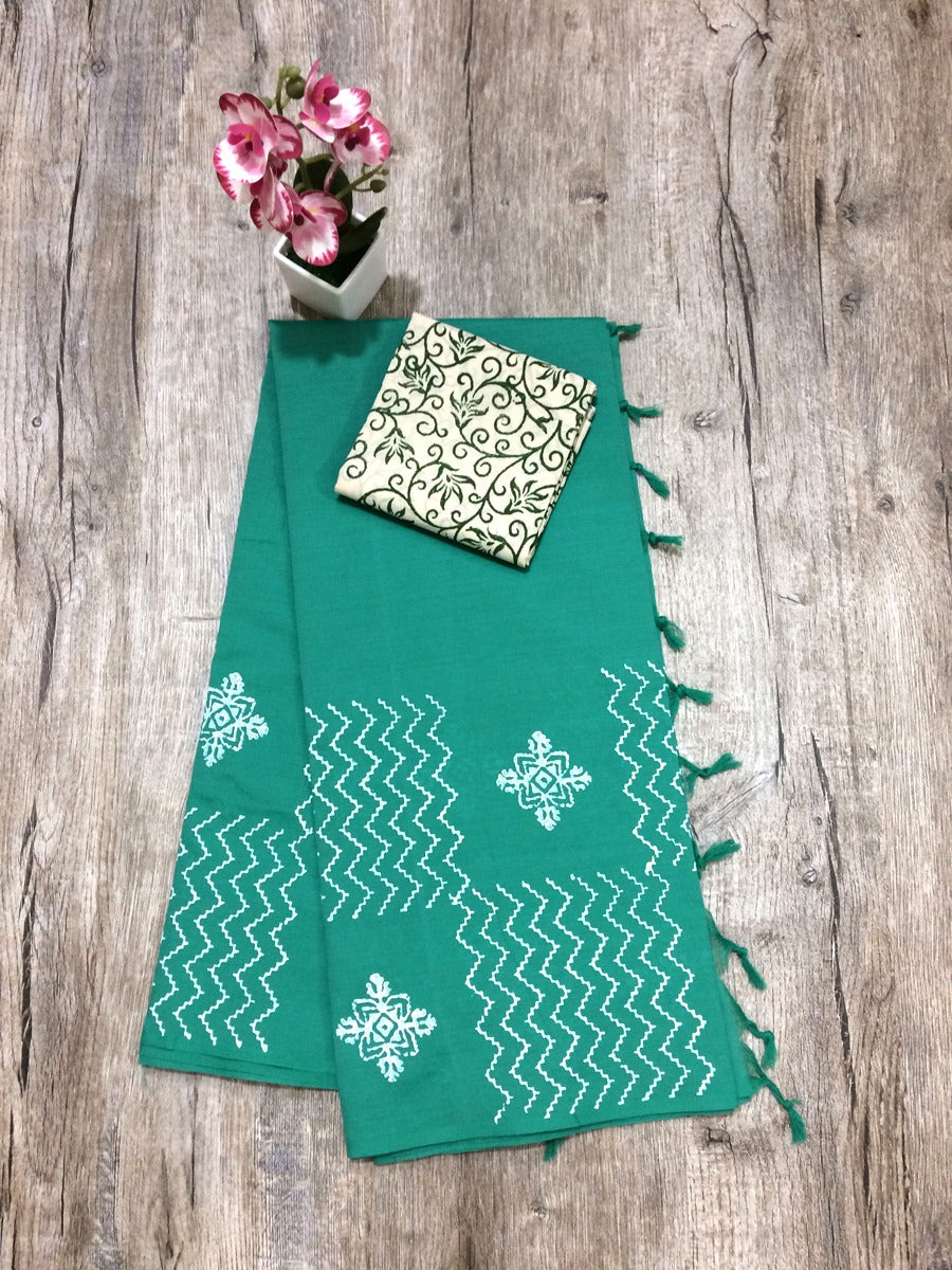 South Indian Cotton Mix Hand Block PPrint Saree