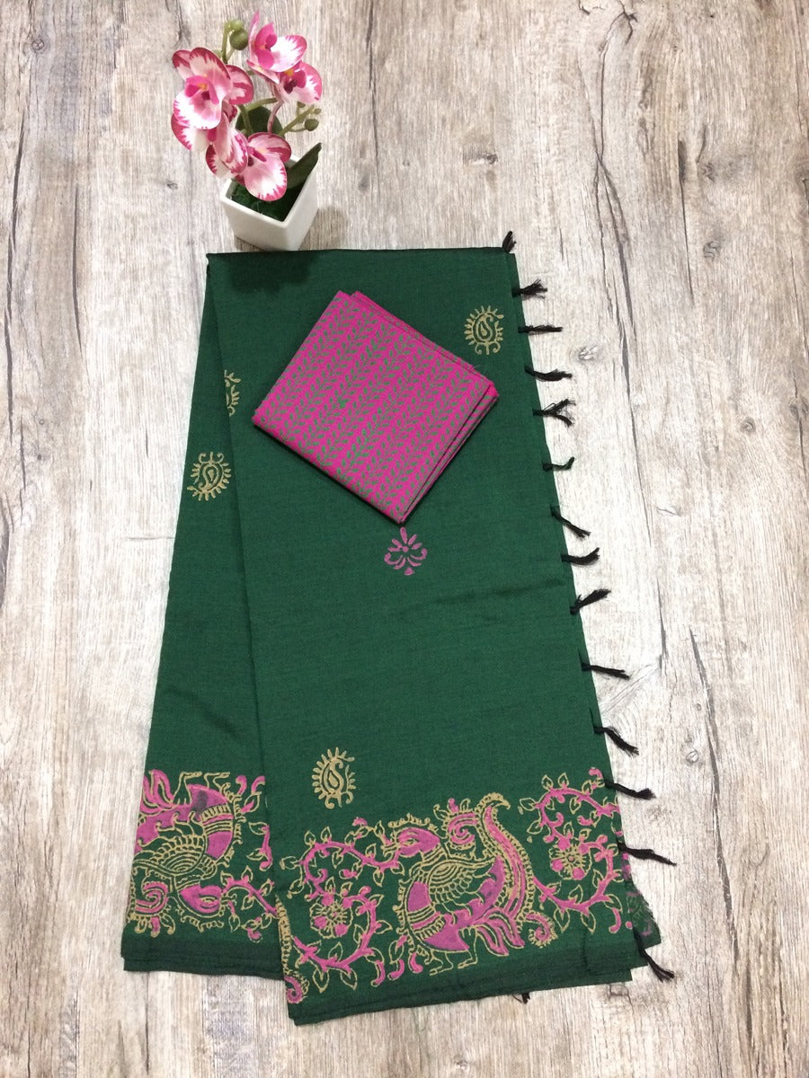 South Indian Cotton Mix Hand Block PPrint Saree