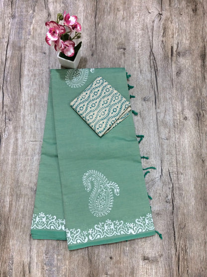 South Indian Cotton Mix Hand Block PPrint Saree