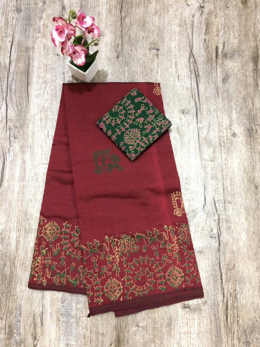 South Indian Cotton Mix Hand Block PPrint Saree