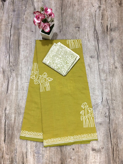 South Indian Cotton Mix Hand Block PPrint Saree