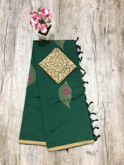 South Indian Cotton Mix Hand Block PPrint Saree