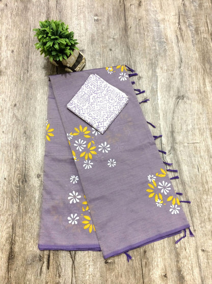 South Indian Cotton Mix Hand Block PPrint Saree