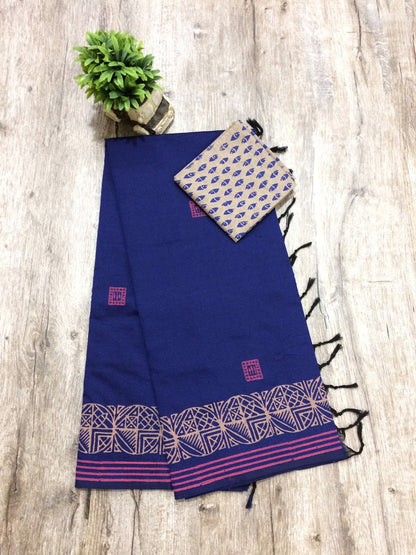 South Indian Cotton Mix Hand Block PPrint Saree