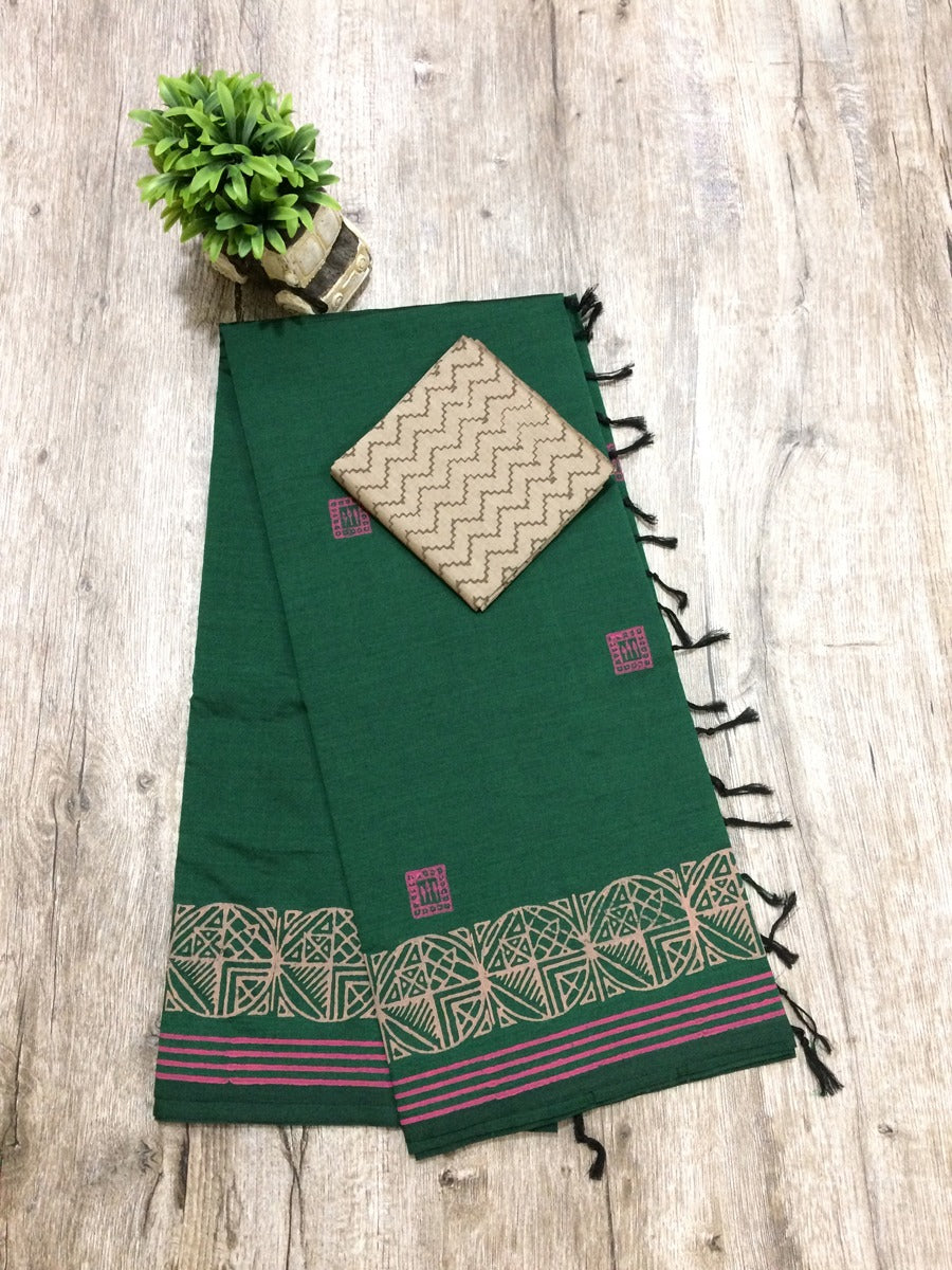 South Indian Cotton Mix Hand Block PPrint Saree