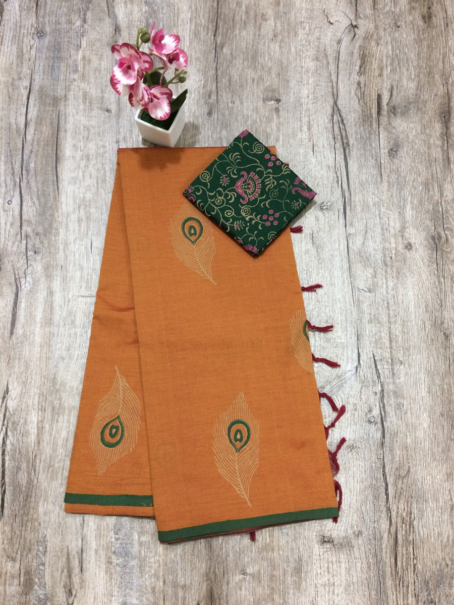 South Indian Cotton Mix Hand Block PPrint Saree