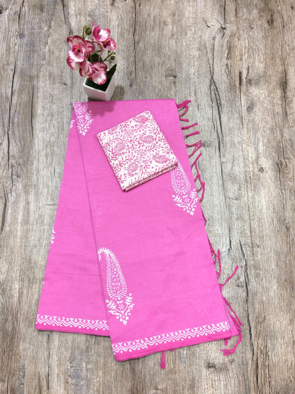 South Indian Cotton Mix Hand Block PPrint Saree