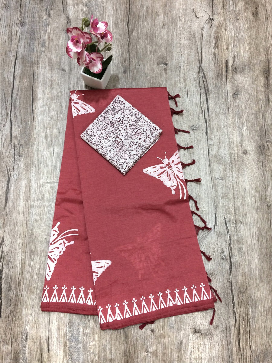 South Indian Cotton Mix Hand Block PPrint Saree