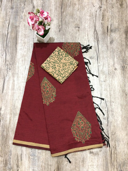 South Indian Cotton Mix Hand Block PPrint Saree