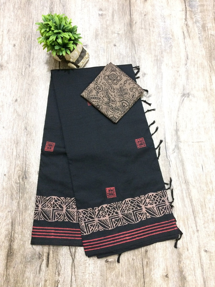 South Indian Cotton Mix Hand Block PPrint Saree