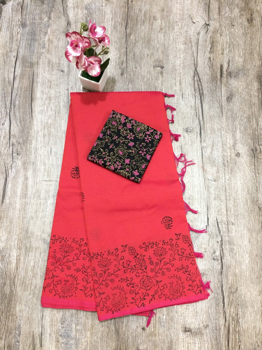 South Indian Cotton Mix Hand Block PPrint Saree