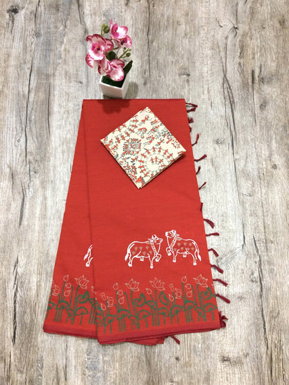 South Indian Cotton Mix Hand Block PPrint Saree