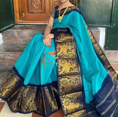 Sungudi Mayuri long border plain cotton sarees