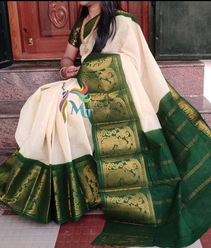 Sungudi Mayuri long border plain cotton sarees