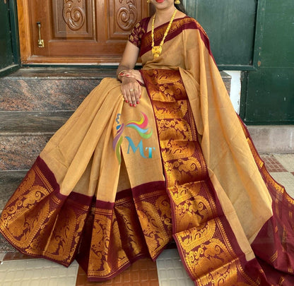 Sungudi Mayuri long border plain cotton sarees