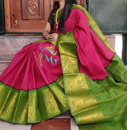 Sungudi Mayuri long border plain cotton sarees