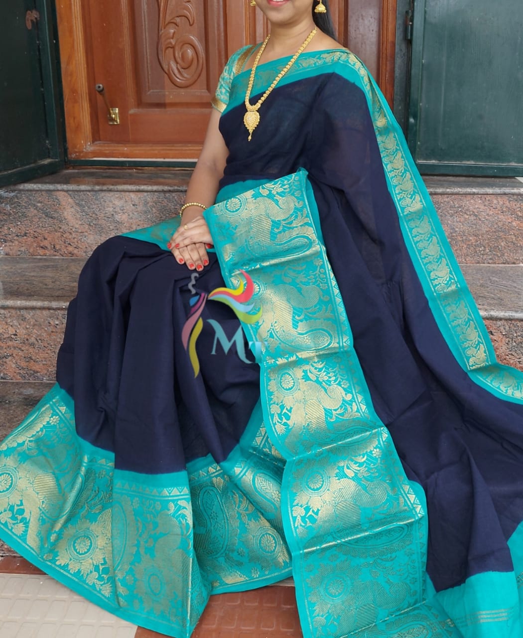 Sungudi Mayuri long border plain cotton sarees