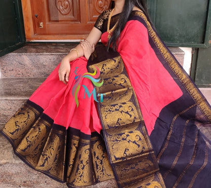 Sungudi Mayuri long border plain cotton sarees