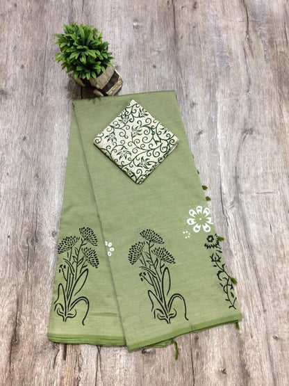 South Indian Cotton Mix Hand Block PPrint Saree