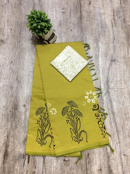 South Indian Cotton Mix Hand Block PPrint Saree