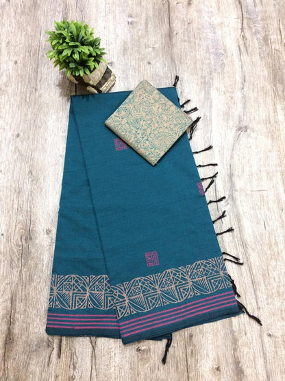 South Indian Cotton Mix Hand Block PPrint Saree