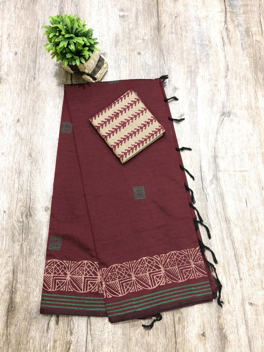 South Indian Cotton Mix Hand Block PPrint Saree