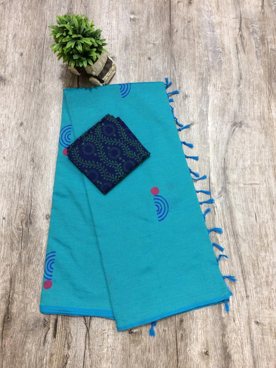 South Indian Cotton Mix Hand Block PPrint Saree