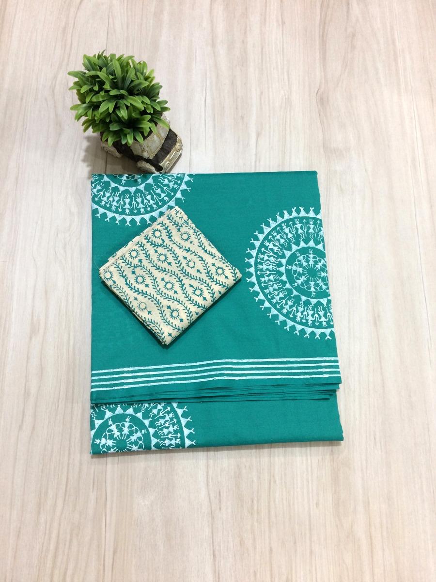 South Indian Cotton Mix Hand Block PPrint Saree