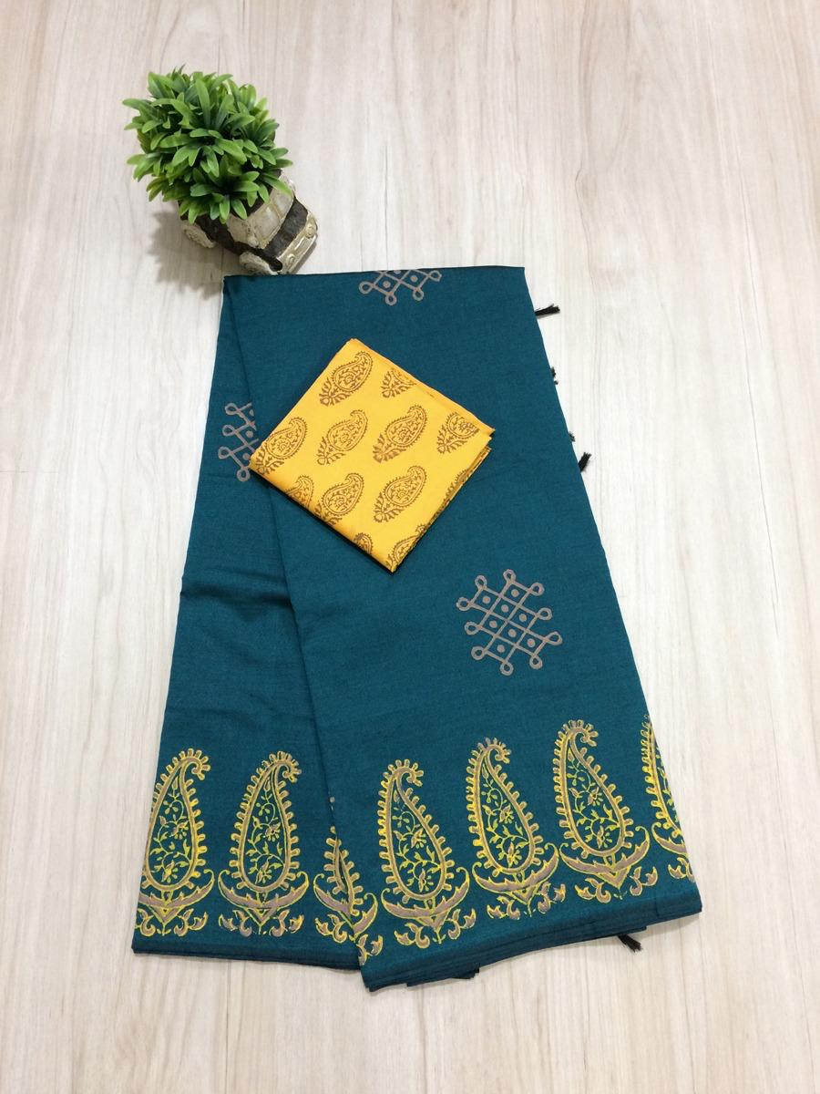 South Indian Cotton Mix Hand Block PPrint Saree