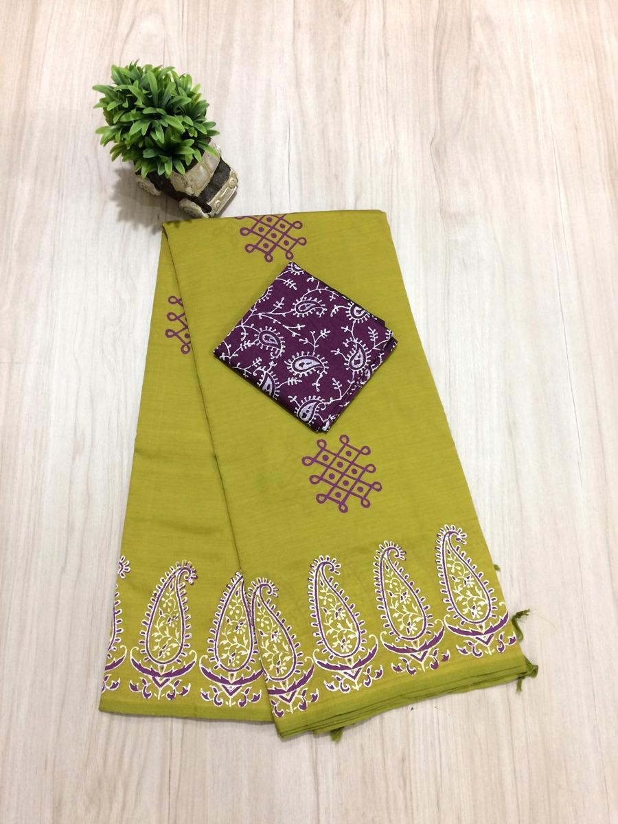 South Indian Cotton Mix Hand Block PPrint Saree