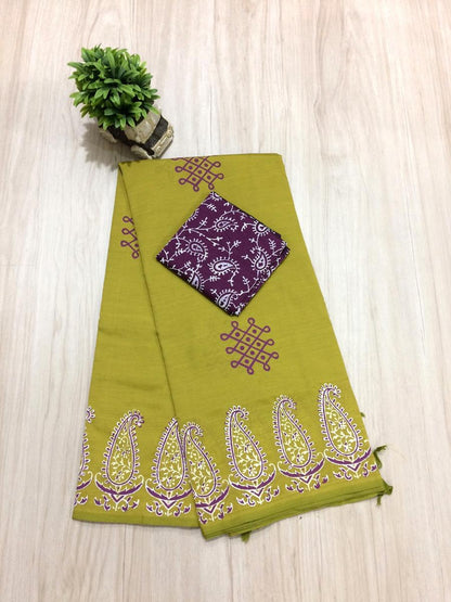 South Indian Cotton Mix Hand Block PPrint Saree