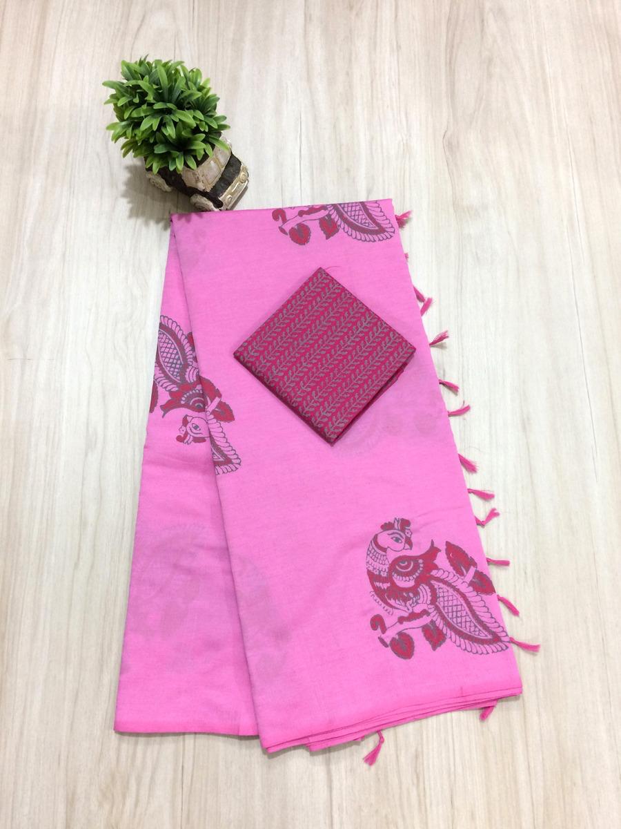 South Indian Cotton Mix Hand Block PPrint Saree