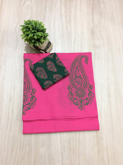 South Indian Cotton Mix Hand Block PPrint Saree