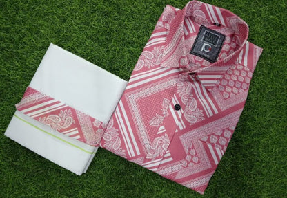 80% cotton printed shirt dhothi combo