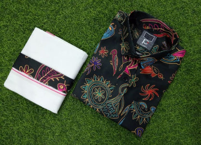 80% cotton printed shirt dhothi combo