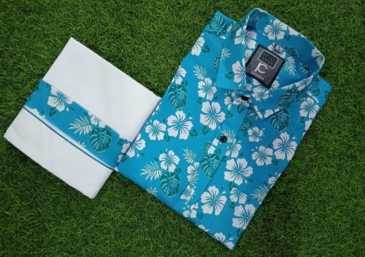 80% cotton printed shirt dhothi combo