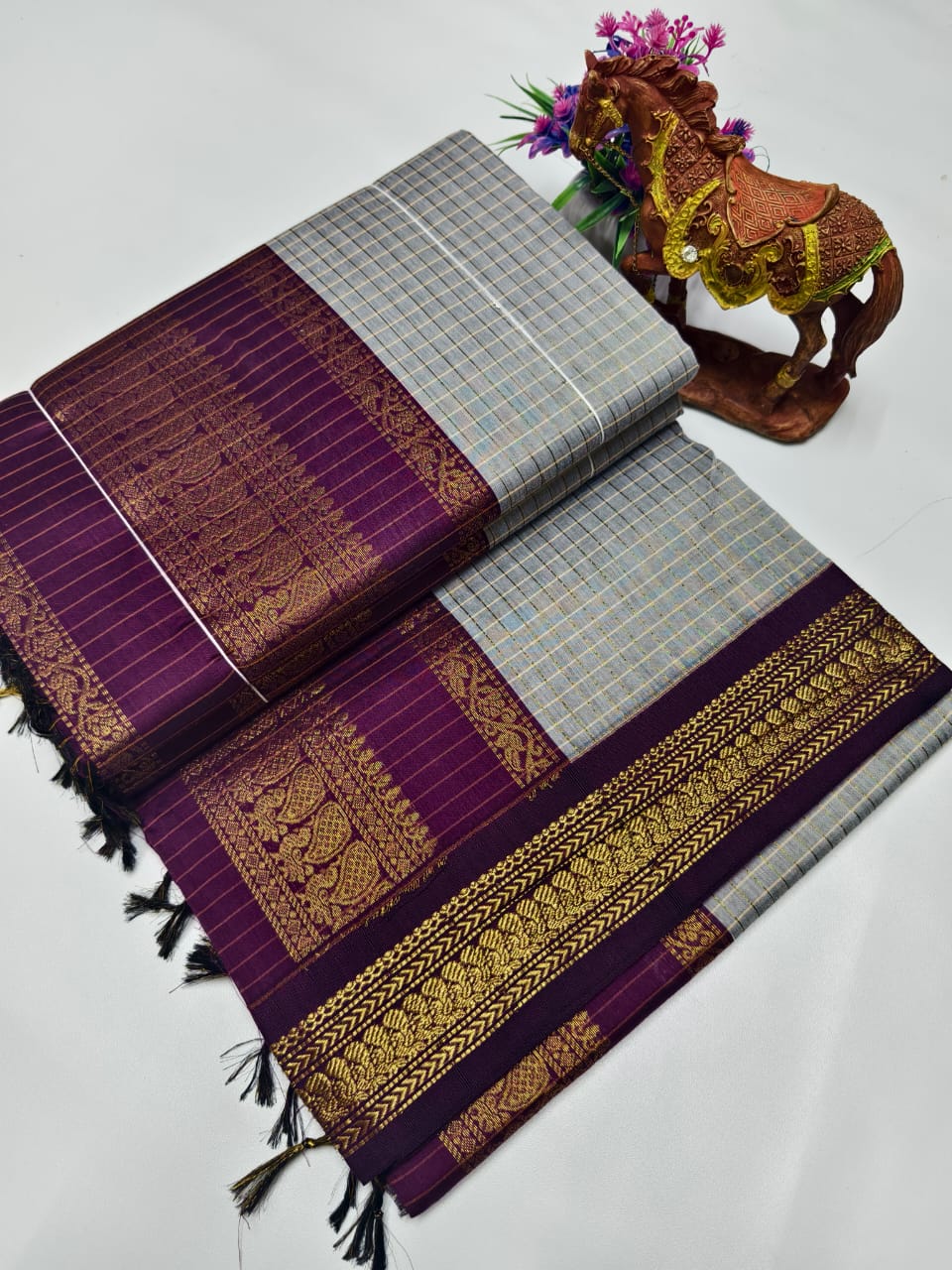 Checked Kalyani Cotton Saree